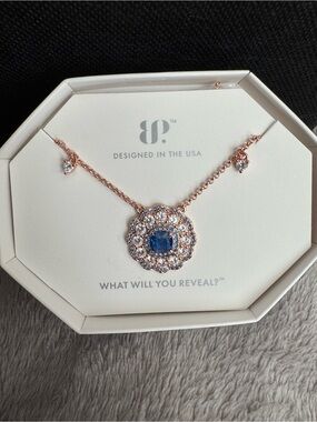Bomb Party Necklace with Blue Topaz Center Stone with Rose Gold Chain